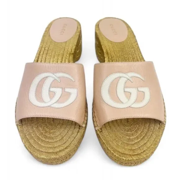 GUCCI Pink GG Logo Woven Open Toe Slide Sandals Size EU38.5 - Picture 4 of 15